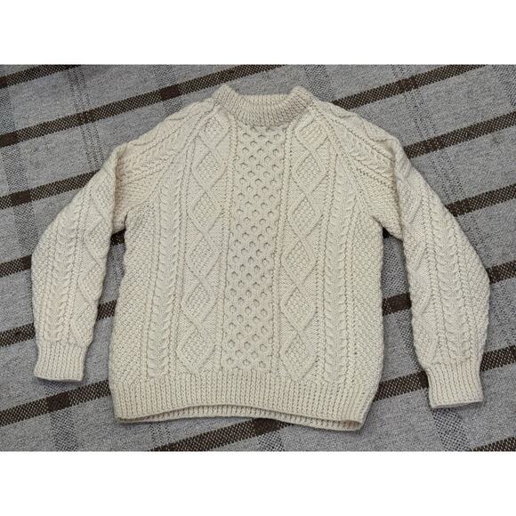 John Molloy Cream Fisherman Wool Knit Sweater Chunky Large Women’s Irish - Picture 1 of 6